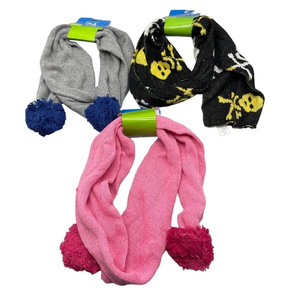 Studio 74 Kids cold weather scarves set of 3 1pink 1 black gold white skull NEW - Picture 1 of 10